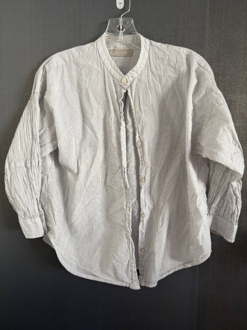 Everlane Womens Striped Button-Up Long-Sleeve Shirt Size 0 Cotton Blend Relaxed